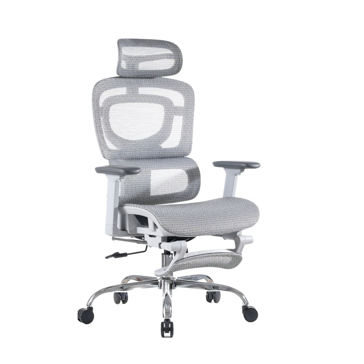 Cadeira De Escritório Ergonômica Mônaco BT07 e WT07 Preto e Branco Luvinco Malha Respirável com Suporte Lombar Adaptável Apoio para Pés Retrátil Encosto Ajustável Seis Posições Suporta 200kg
