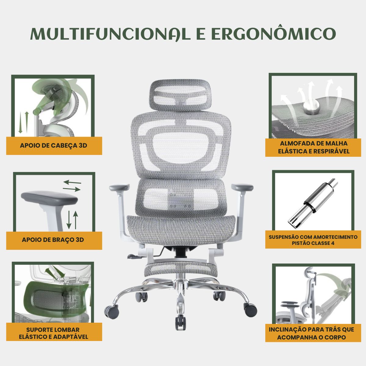 Cadeira De Escritório Ergonômica Mônaco BT07 e WT07 Preto e Branco Luvinco Malha Respirável com Suporte Lombar Adaptável Apoio para Pés Retrátil Encosto Ajustável Seis Posições Suporta 200kg