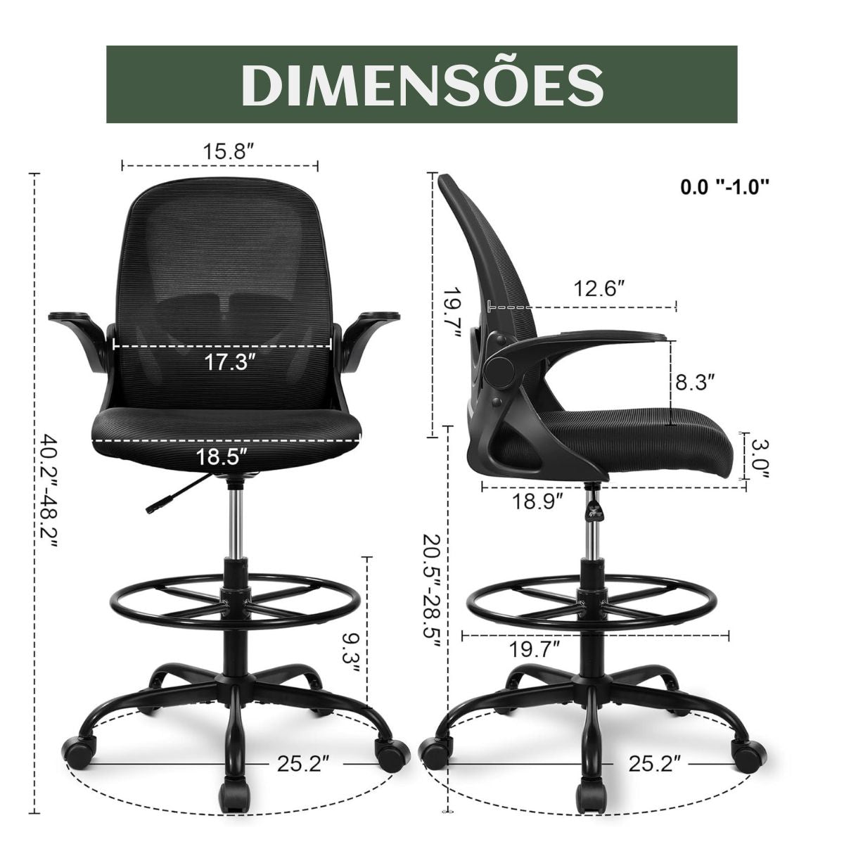 Cadeira De Escritório Ergonômica Executiva Braços Dobráveis Anel De Apoio Para Pés Ajustável Bq01 Suporte Lombar Cor Preta Luvinco