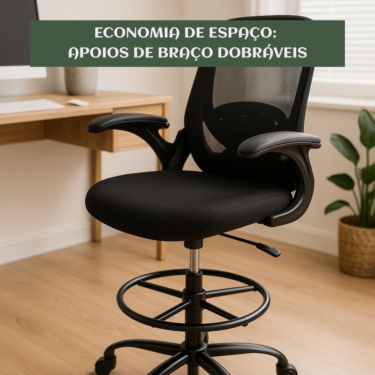 Cadeira De Escritório Ergonômica Executiva Braços Dobráveis Anel De Apoio Para Pés Ajustável Bq01 Suporte Lombar Cor Preta Luvinco