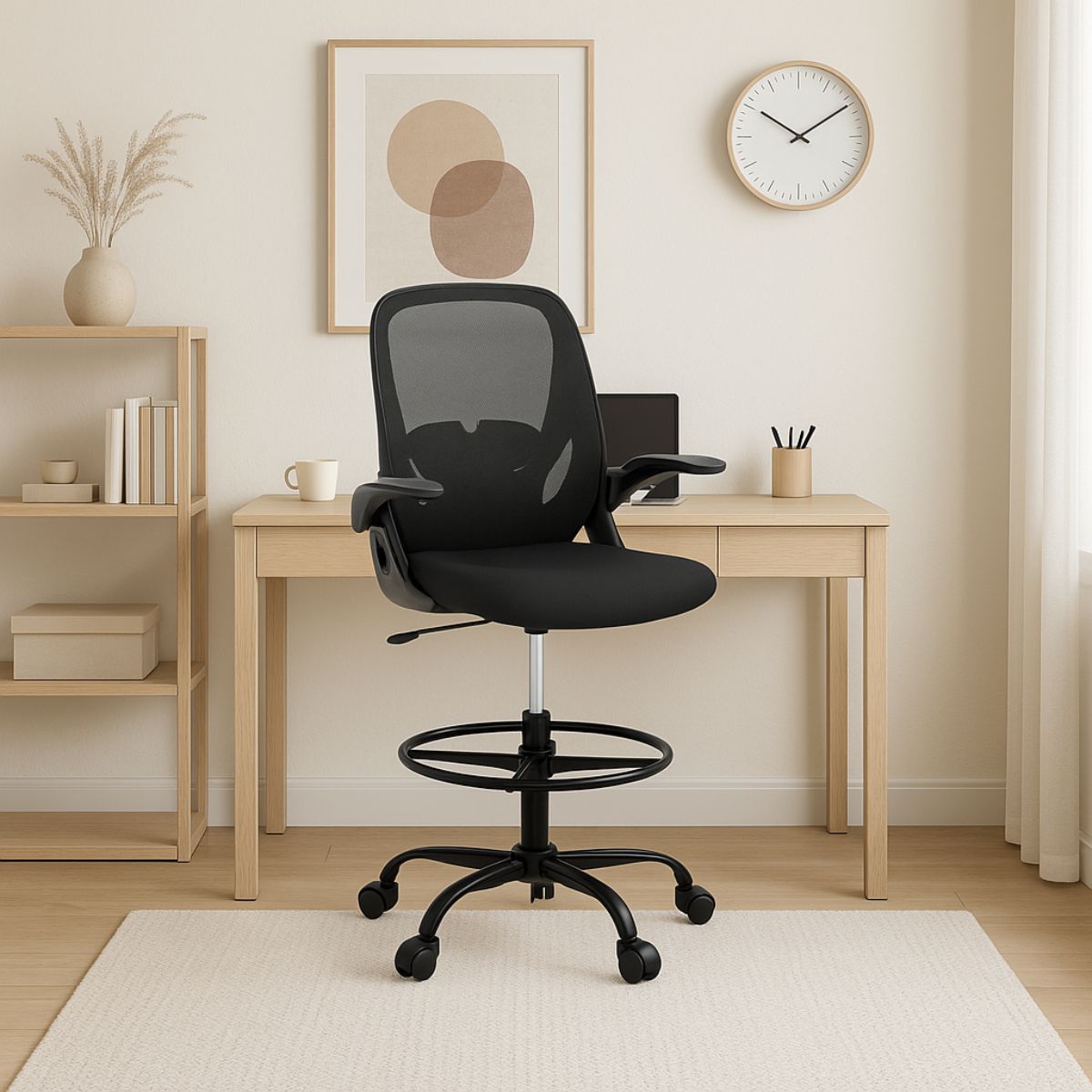 Cadeira De Escritório Ergonômica Executiva Braços Dobráveis Anel De Apoio Para Pés Ajustável Bq01 Suporte Lombar Cor Preta Luvinco