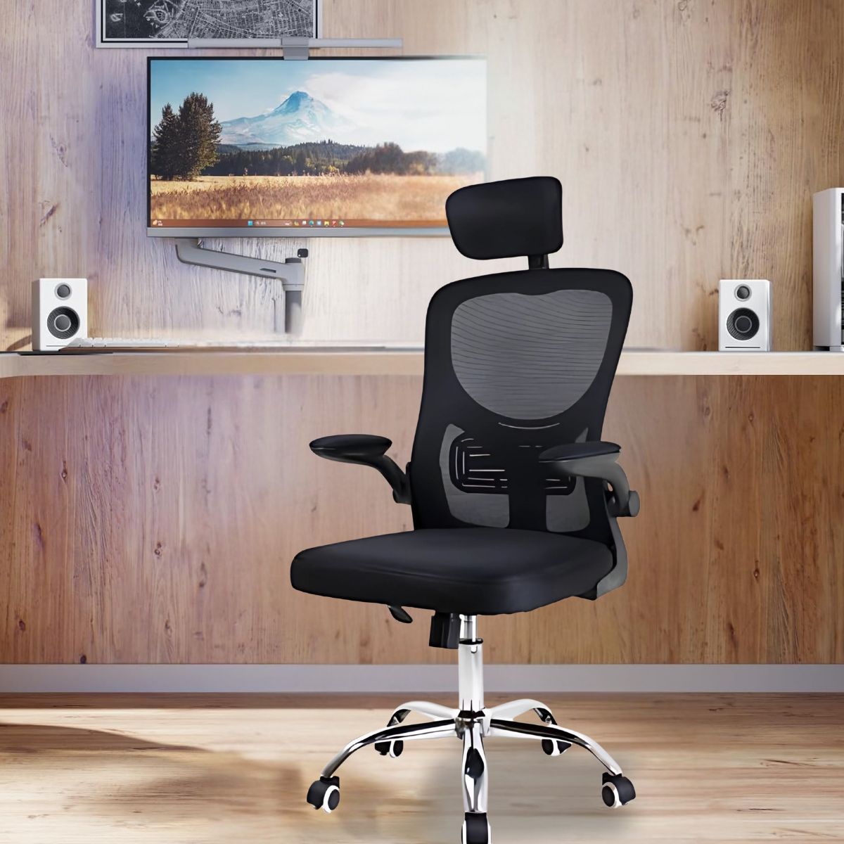 Cadeira De Escritório Ergonômica Giratória Boston B100/G100 Cor Preta/Cinza Com Estofado Mesh e Ajuste Lombar Luvinco