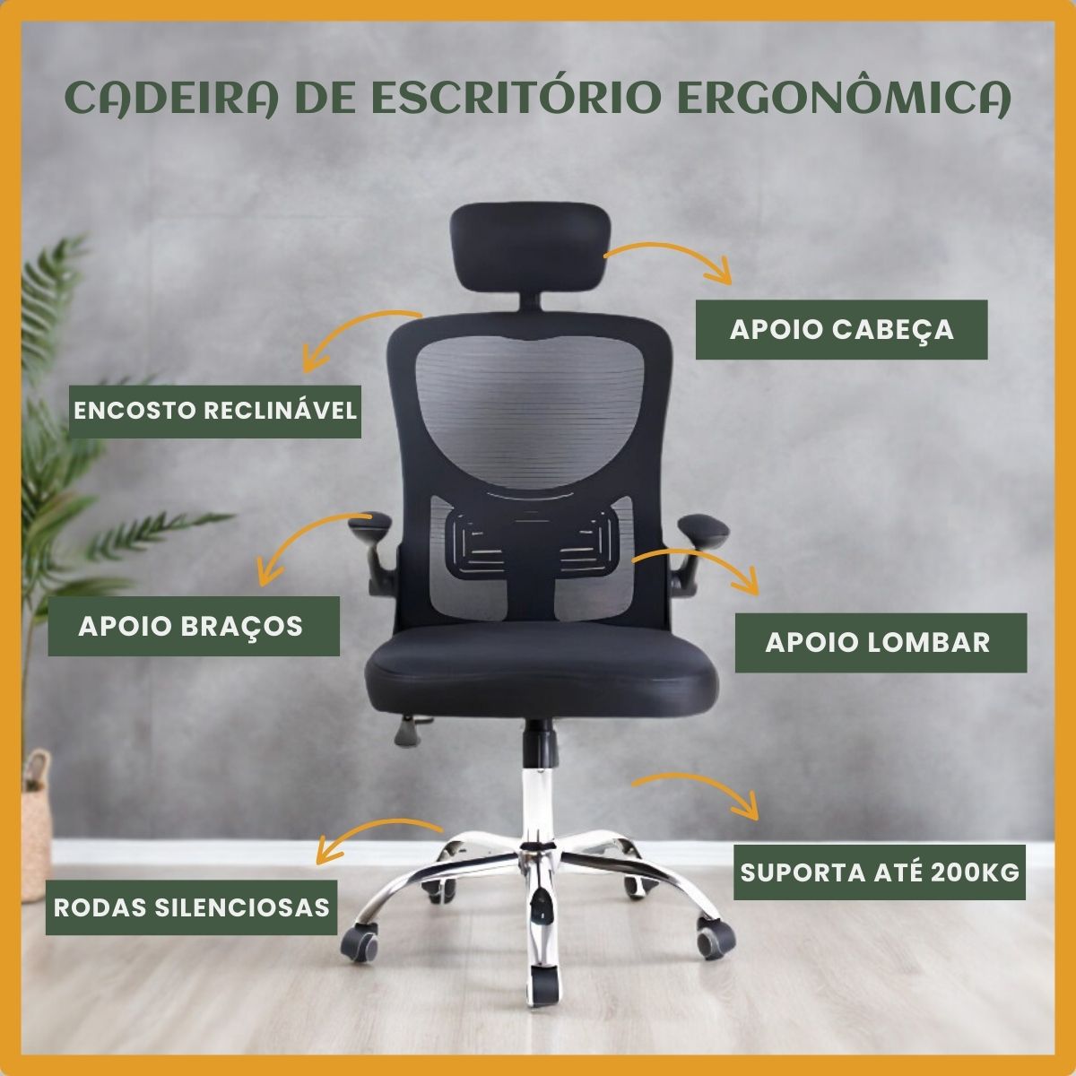 Cadeira De Escritório Ergonômica Giratória Boston B100/G100 Cor Preta/Cinza Com Estofado Mesh e Ajuste Lombar Luvinco