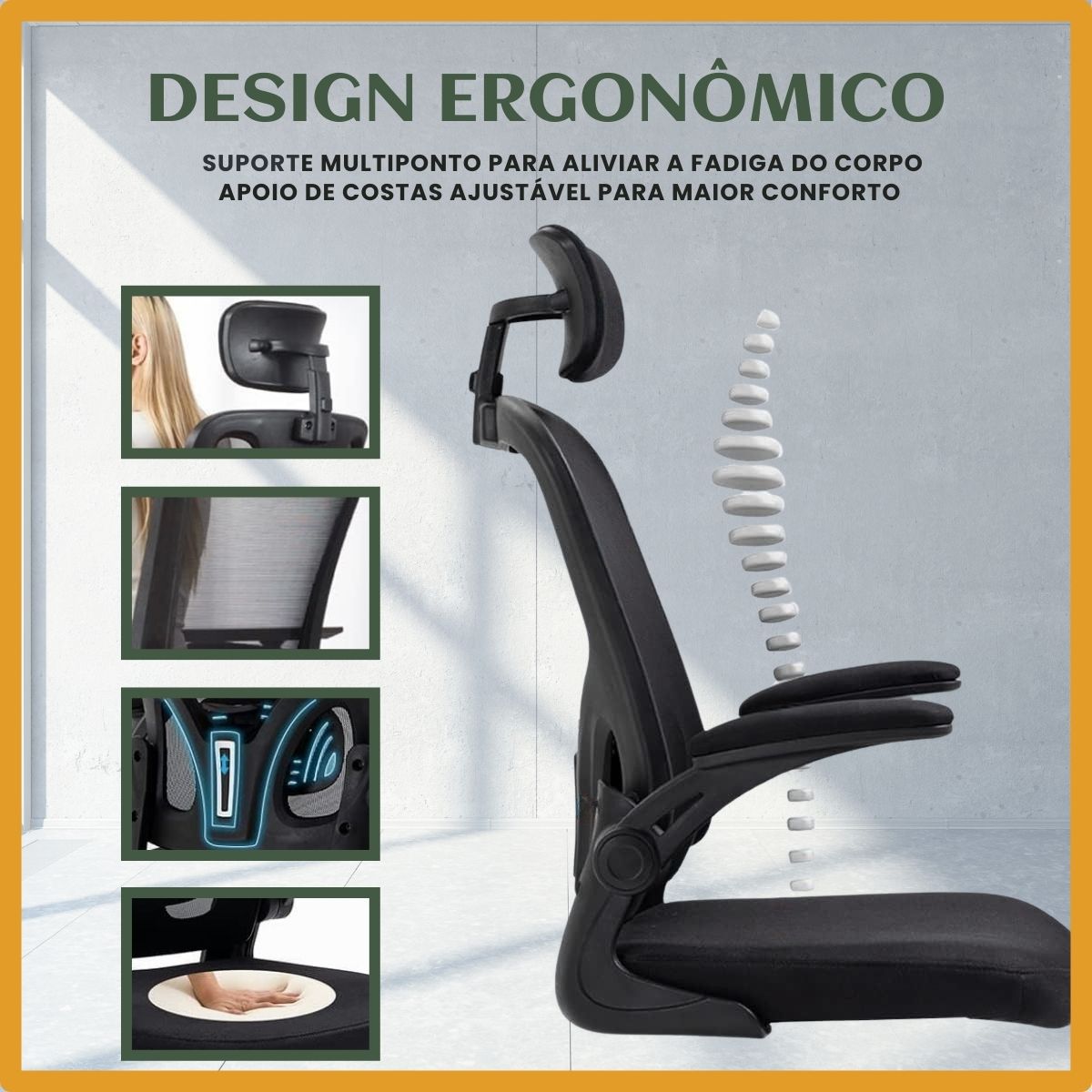 Cadeira De Escritório Ergonômica Giratória Boston B100/G100 Cor Preta/Cinza Com Estofado Mesh e Ajuste Lombar Luvinco