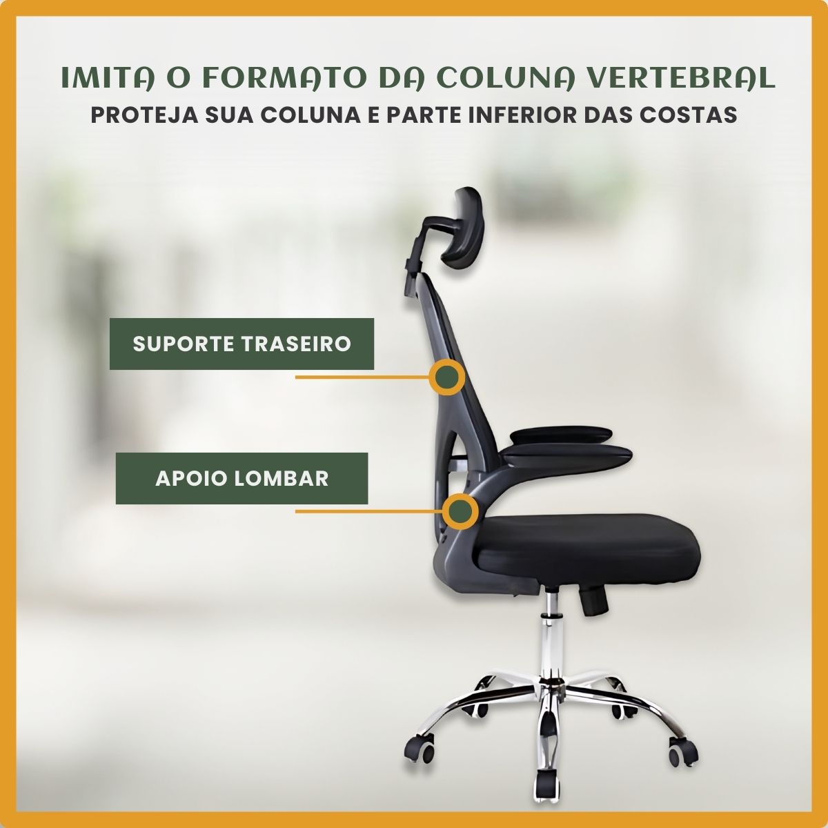 Cadeira De Escritório Ergonômica Giratória Boston B100/G100 Cor Preta/Cinza Com Estofado Mesh e Ajuste Lombar Luvinco