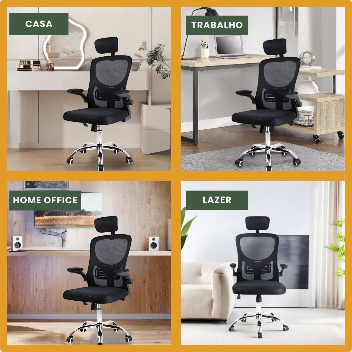 Cadeira De Escritório Ergonômica Giratória Boston B100/G100 Cor Preta/Cinza Com Estofado Mesh e Ajuste Lombar Luvinco