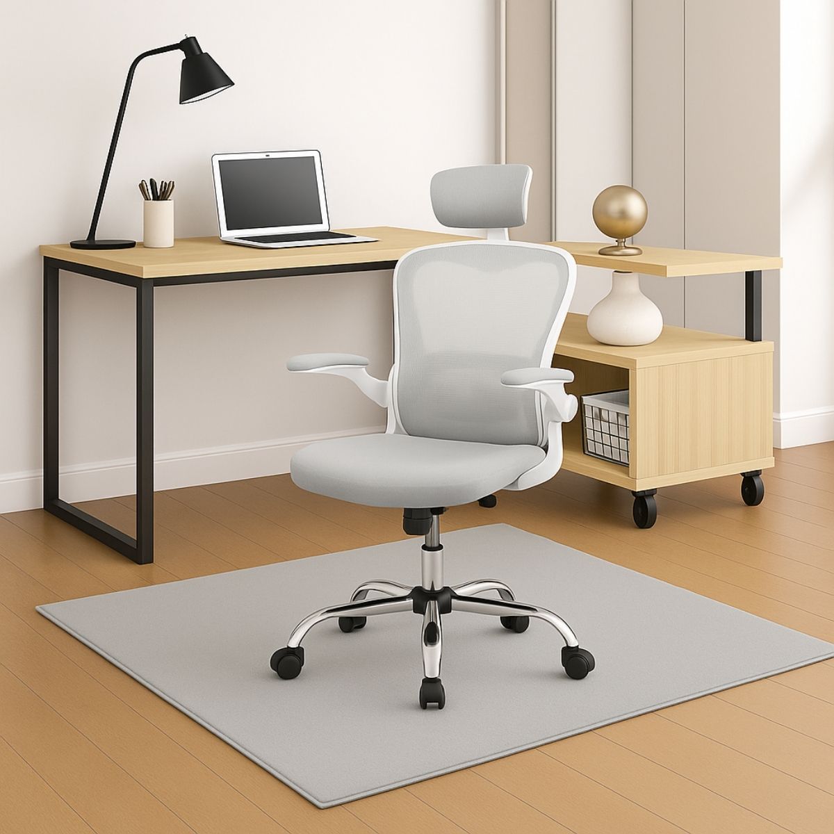 Cadeira De Escritório Ergonômica Giratória Boston B100/G100 Cor Preta/Cinza Com Estofado Mesh e Ajuste Lombar Luvinco