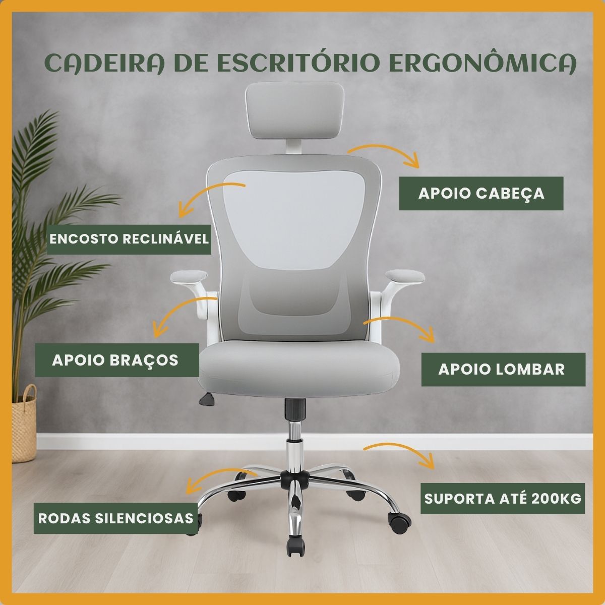 Cadeira De Escritório Ergonômica Giratória Boston B100/G100 Cor Preta/Cinza Com Estofado Mesh e Ajuste Lombar Luvinco