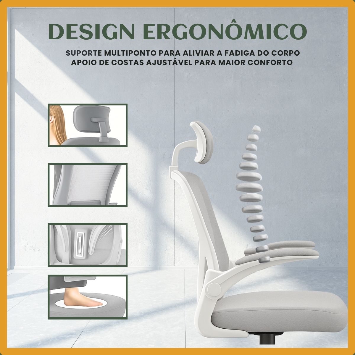 Cadeira De Escritório Ergonômica Giratória Boston B100/G100 Cor Preta/Cinza Com Estofado Mesh e Ajuste Lombar Luvinco