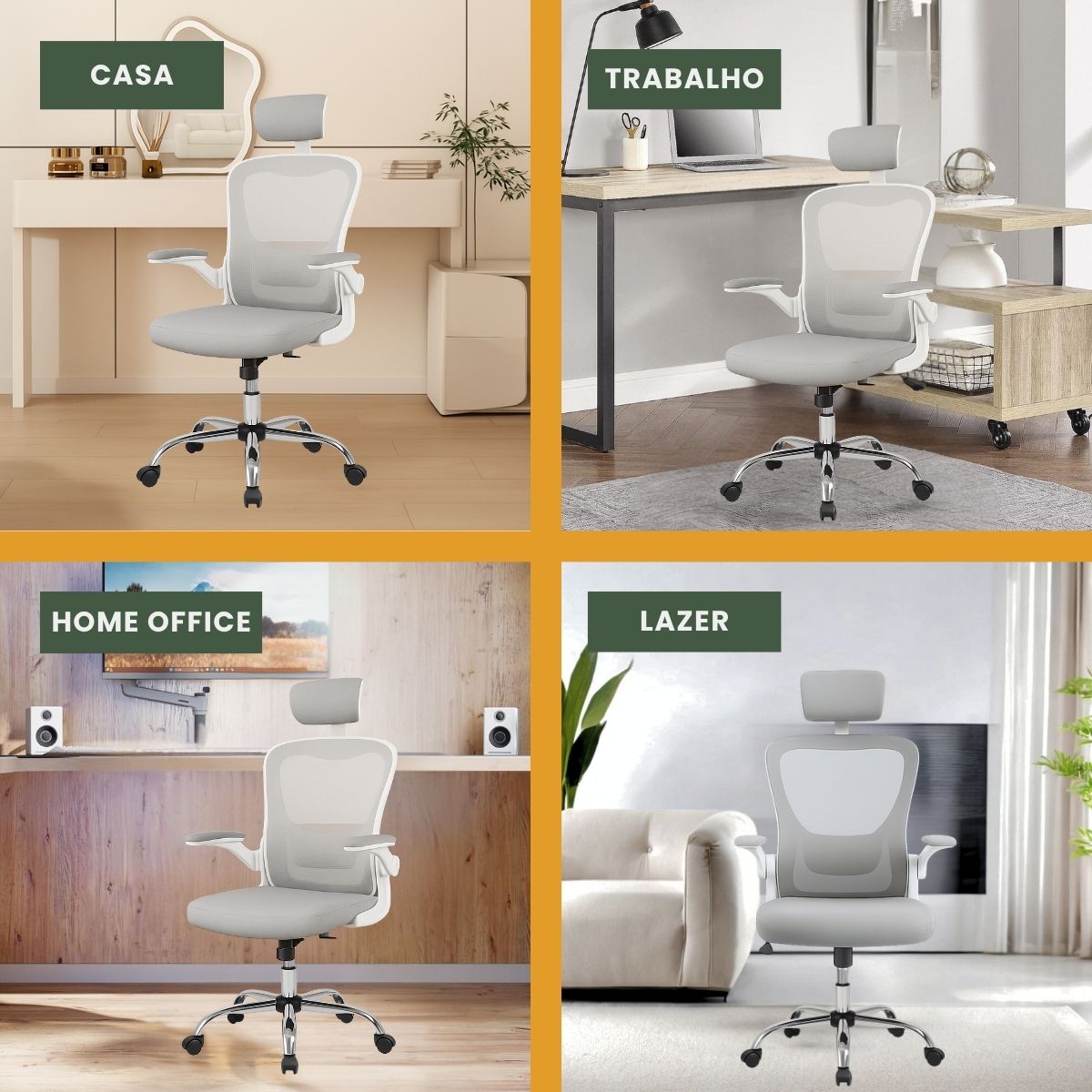Cadeira De Escritório Ergonômica Giratória Boston B100/G100 Cor Preta/Cinza Com Estofado Mesh e Ajuste Lombar Luvinco