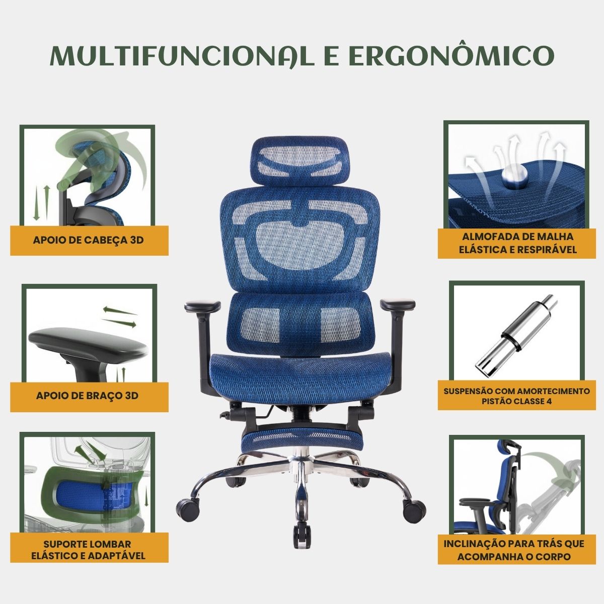 Cadeira De Escritório Ergonômica Mônaco BT07 e WT07 Preto e Branco Luvinco Malha Respirável com Suporte Lombar Adaptável Apoio para Pés Retrátil Encosto Ajustável Seis Posições Suporta 200kg