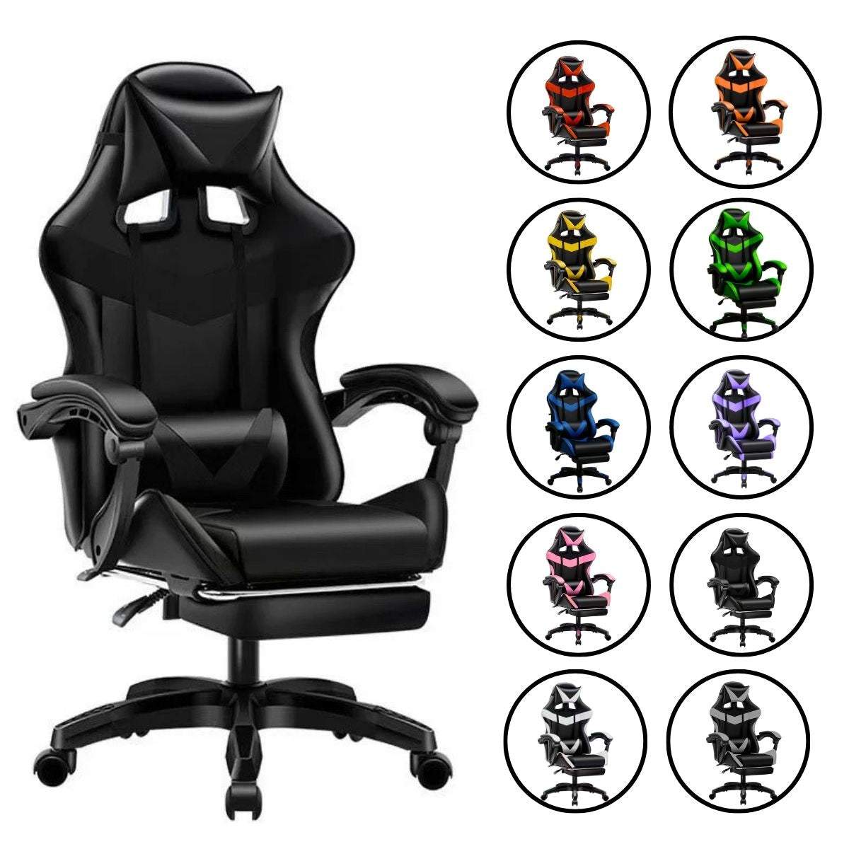 Cadeira De Escritório Gamer Nitro Ergonômica Estofado Couro Sintético Reclinável Altura Ajustável Apoio Para Pés LuvinCo