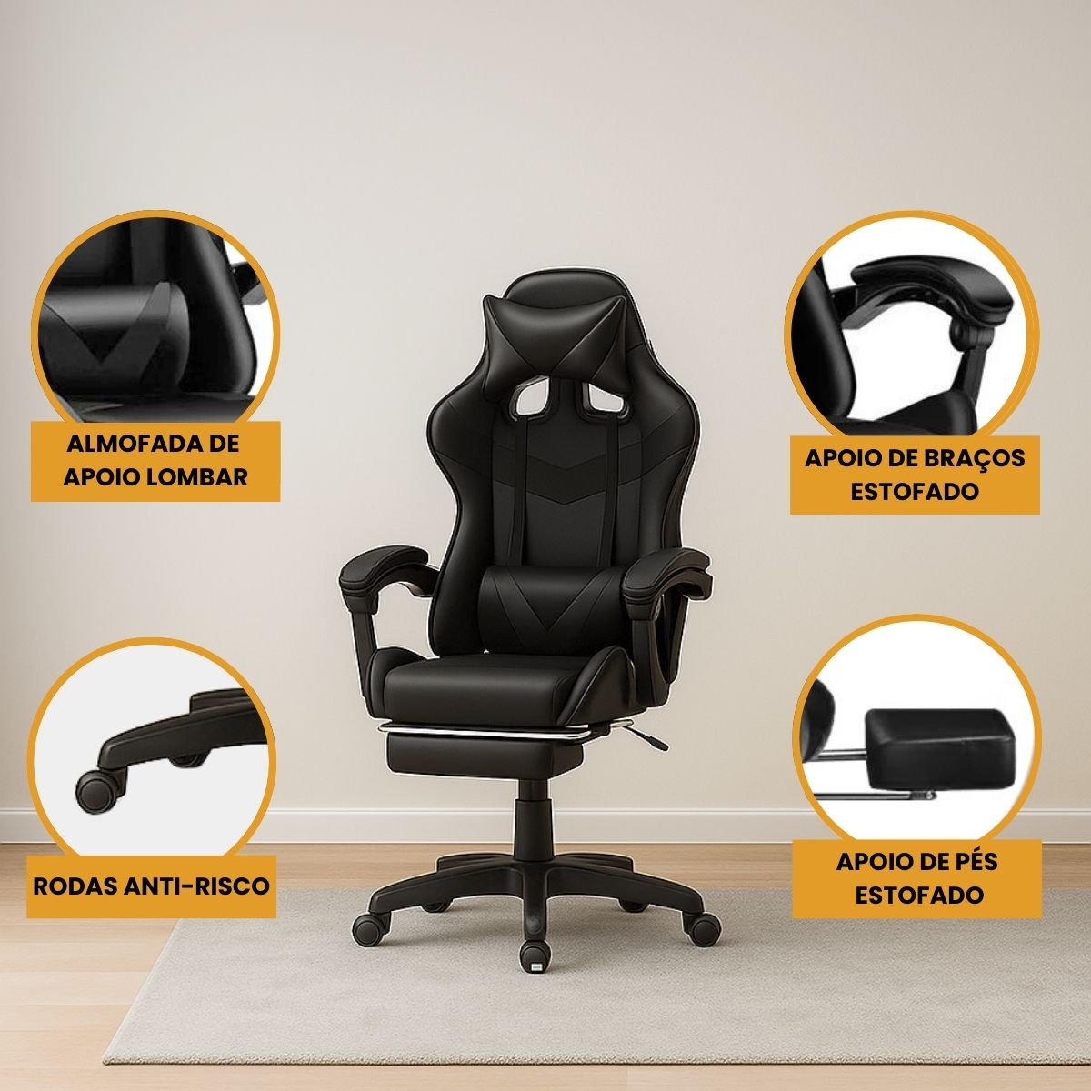 Cadeira De Escritório Gamer Nitro Ergonômica Estofado Couro Sintético Reclinável Altura Ajustável Apoio Para Pés LuvinCo