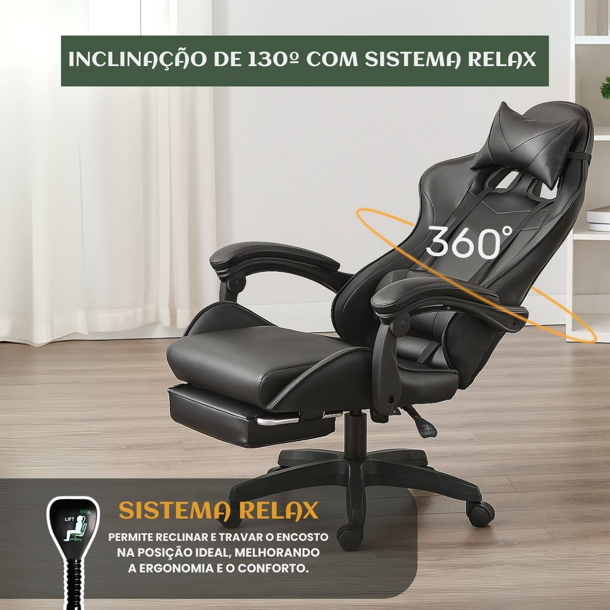 Cadeira De Escritório Gamer Nitro Ergonômica Estofado Couro Sintético Reclinável Altura Ajustável Apoio Para Pés LuvinCo