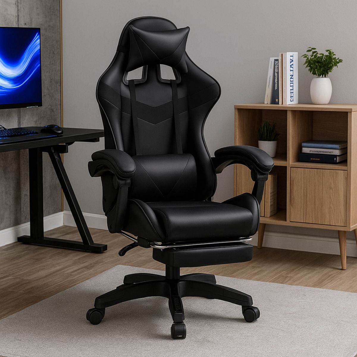 Cadeira De Escritório Gamer Nitro Ergonômica Estofado Couro Sintético Reclinável Altura Ajustável Apoio Para Pés LuvinCo