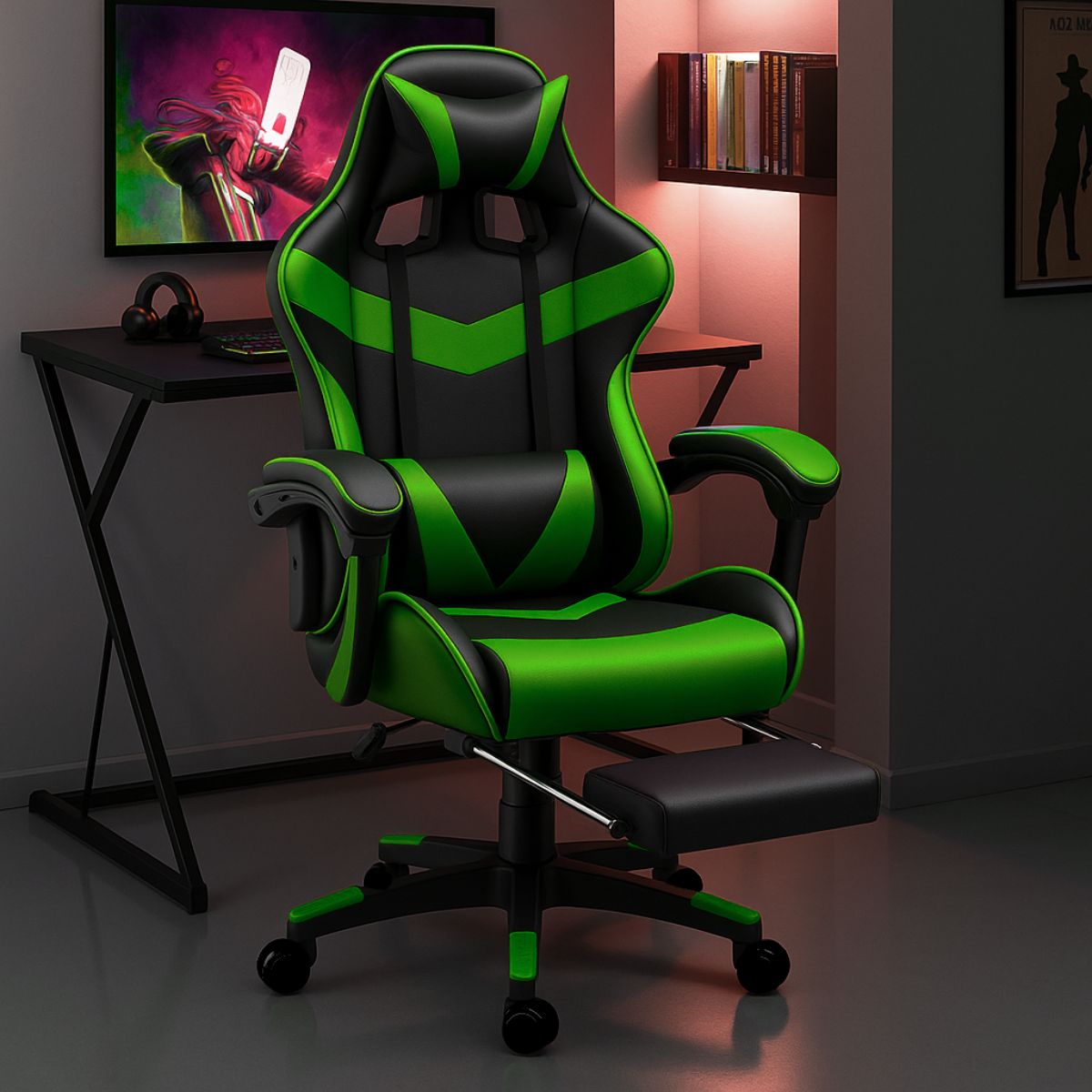 Cadeira De Escritório Gamer Nitro Ergonômica Estofado Couro Sintético Reclinável Altura Ajustável Apoio Para Pés LuvinCo