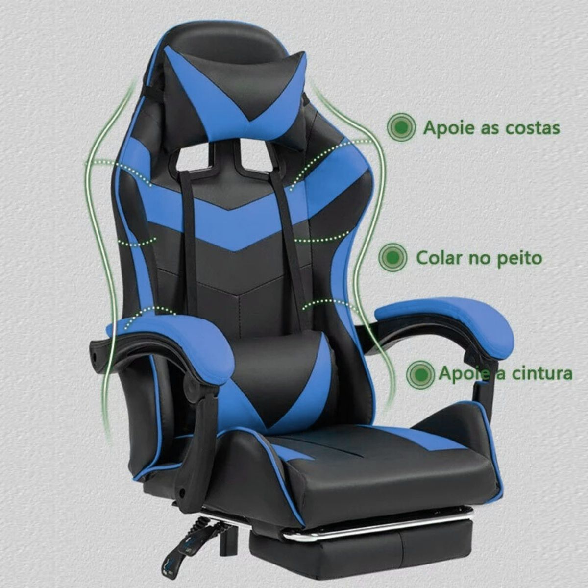 Cadeira De Escritório Gamer Nitro Ergonômica Estofado Couro Sintético Reclinável Altura Ajustável Apoio Para Pés LuvinCo