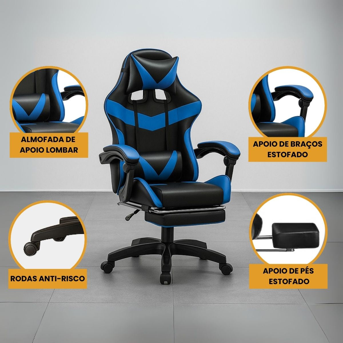 Cadeira De Escritório Gamer Nitro Ergonômica Estofado Couro Sintético Reclinável Altura Ajustável Apoio Para Pés LuvinCo