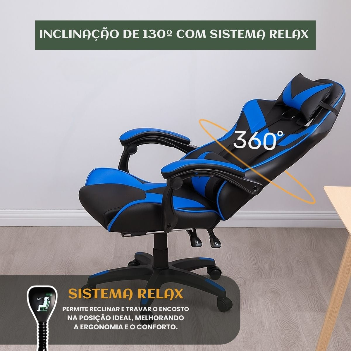 Cadeira De Escritório Gamer Nitro Ergonômica Estofado Couro Sintético Reclinável Altura Ajustável Apoio Para Pés LuvinCo