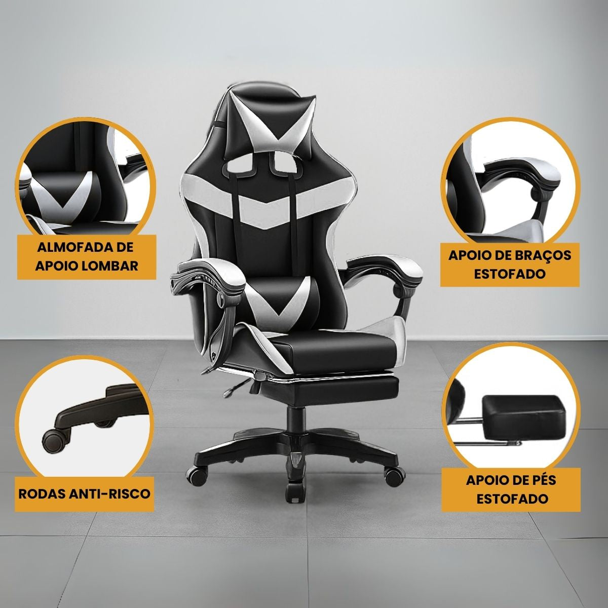 Cadeira De Escritório Gamer Nitro Ergonômica Estofado Couro Sintético Reclinável Altura Ajustável Apoio Para Pés LuvinCo