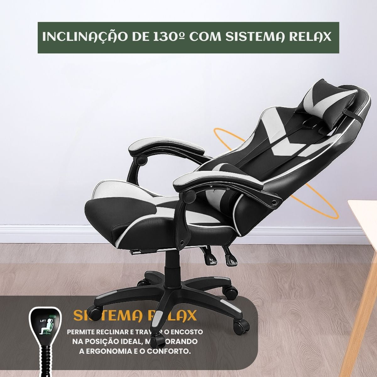 Cadeira De Escritório Gamer Nitro Ergonômica Estofado Couro Sintético Reclinável Altura Ajustável Apoio Para Pés LuvinCo