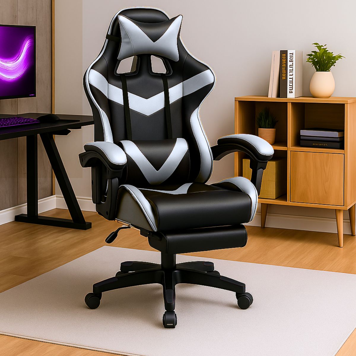 Cadeira De Escritório Gamer Nitro Ergonômica Estofado Couro Sintético Reclinável Altura Ajustável Apoio Para Pés LuvinCo