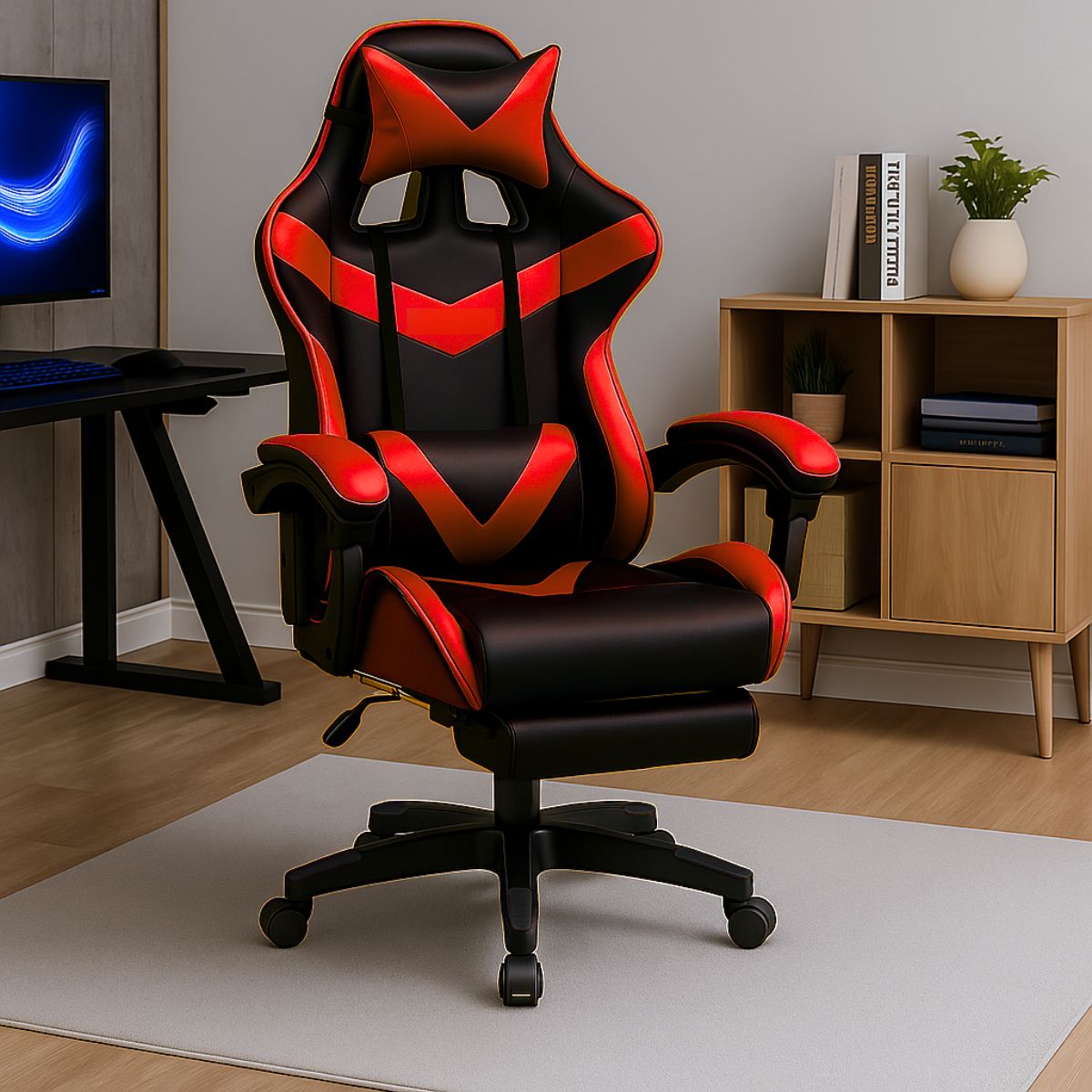Cadeira De Escritório Gamer Nitro Ergonômica Estofado Couro Sintético Reclinável Altura Ajustável Apoio Para Pés LuvinCo
