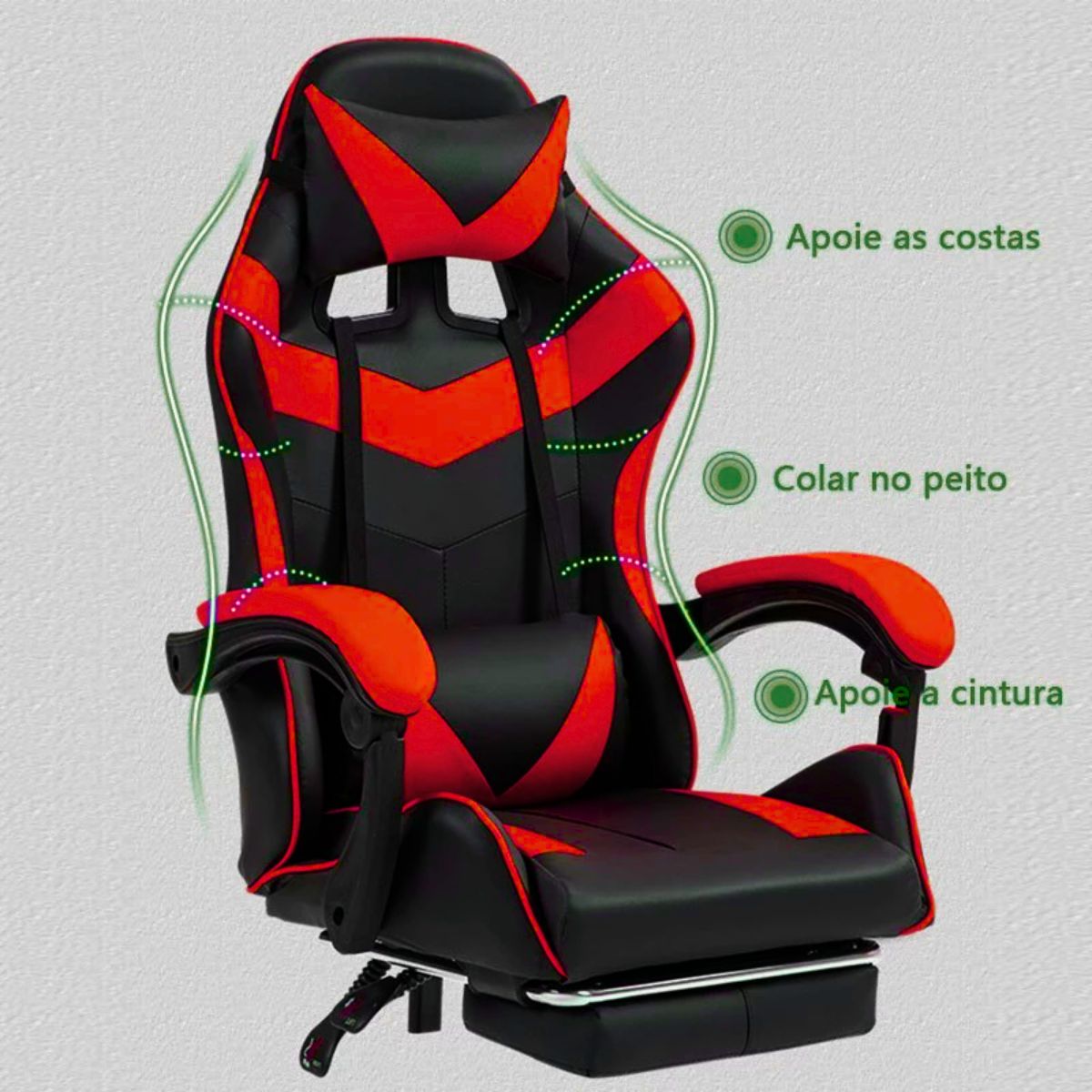 Cadeira De Escritório Gamer Nitro Ergonômica Estofado Couro Sintético Reclinável Altura Ajustável Apoio Para Pés LuvinCo