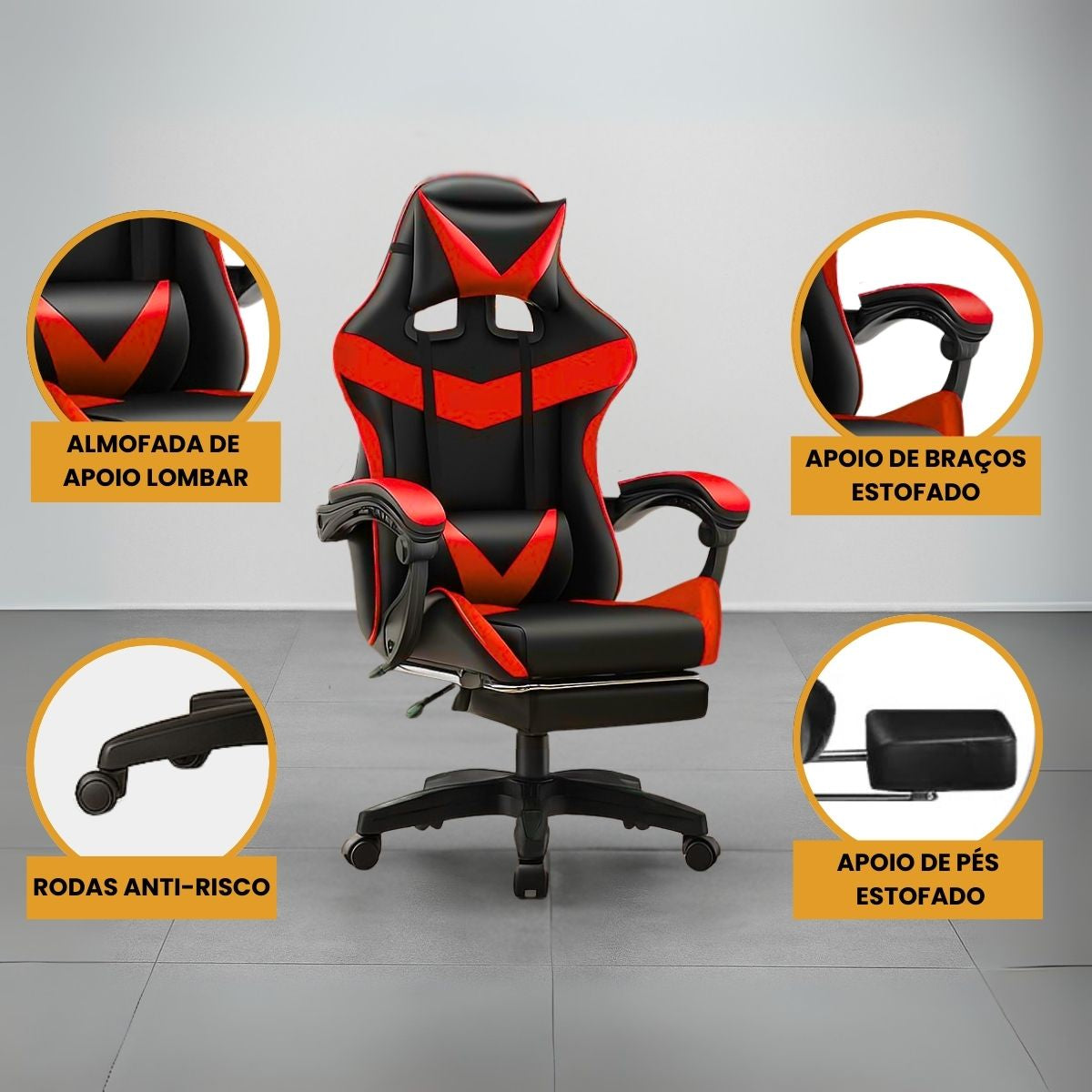 Cadeira De Escritório Gamer Nitro Ergonômica Estofado Couro Sintético Reclinável Altura Ajustável Apoio Para Pés LuvinCo