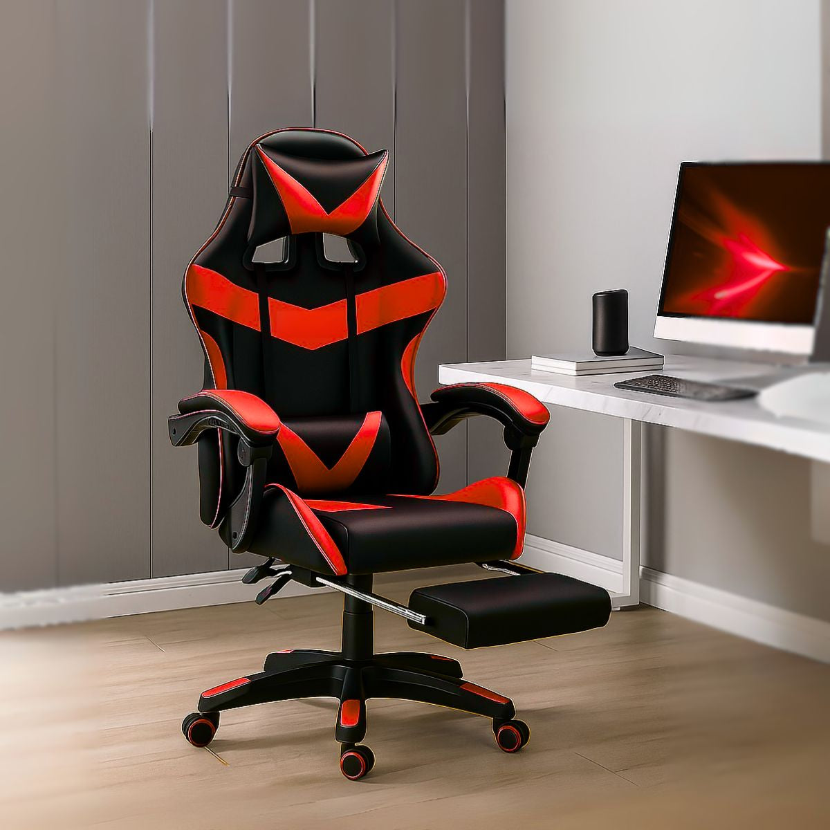 Cadeira De Escritório Gamer Nitro Ergonômica Estofado Couro Sintético Reclinável Altura Ajustável Apoio Para Pés LuvinCo