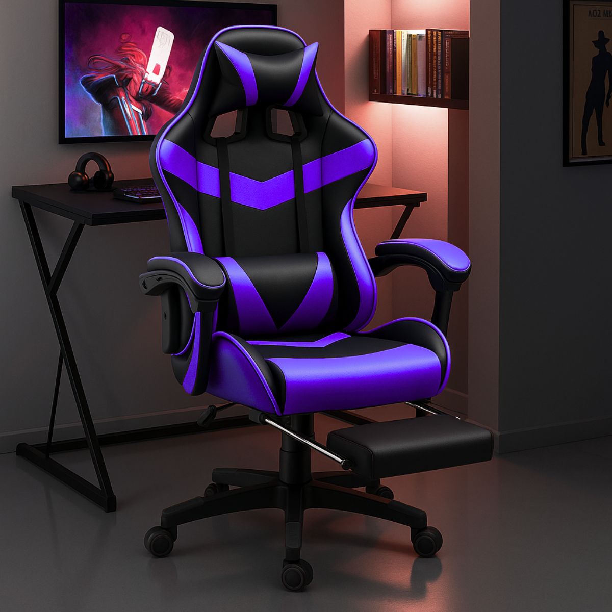 Cadeira De Escritório Gamer Nitro Ergonômica Estofado Couro Sintético Reclinável Altura Ajustável Apoio Para Pés LuvinCo