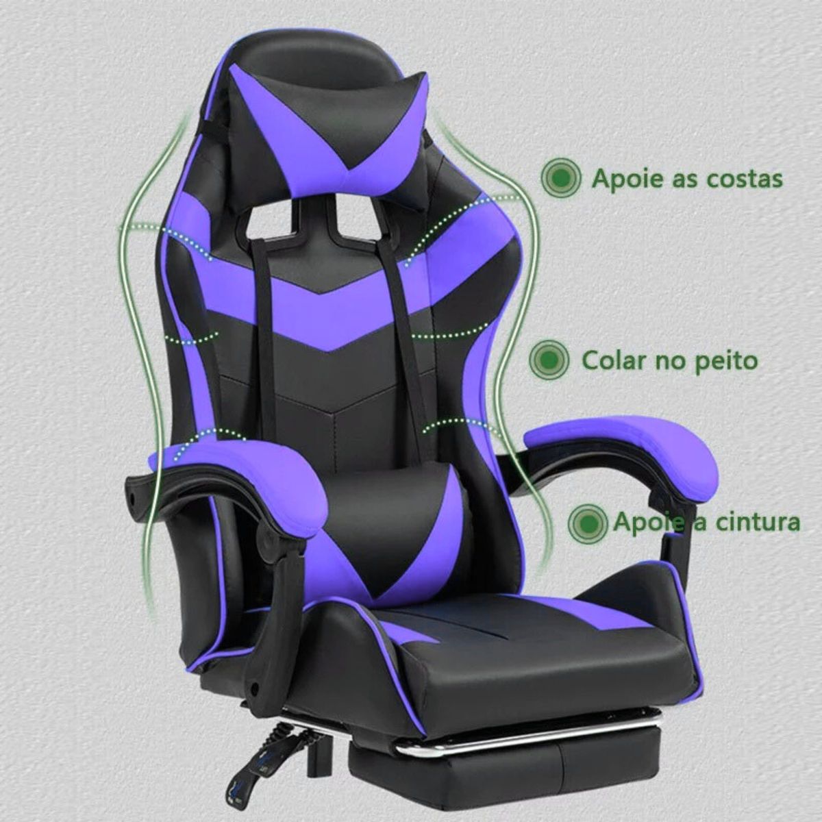 Cadeira De Escritório Gamer Nitro Ergonômica Estofado Couro Sintético Reclinável Altura Ajustável Apoio Para Pés LuvinCo