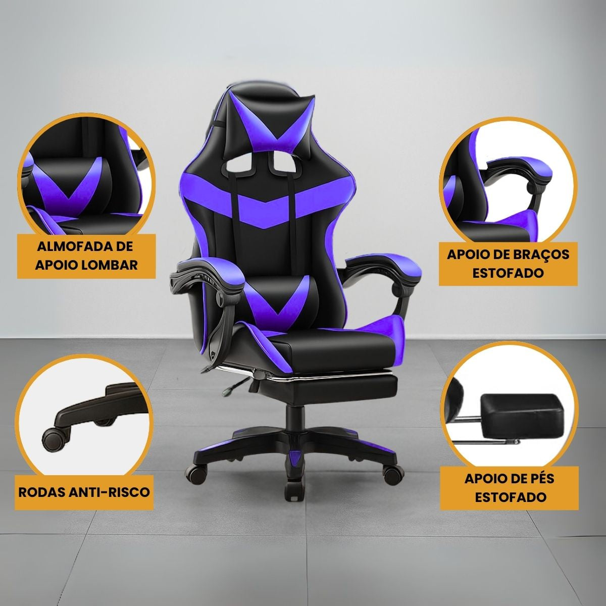 Cadeira De Escritório Gamer Nitro Ergonômica Estofado Couro Sintético Reclinável Altura Ajustável Apoio Para Pés LuvinCo