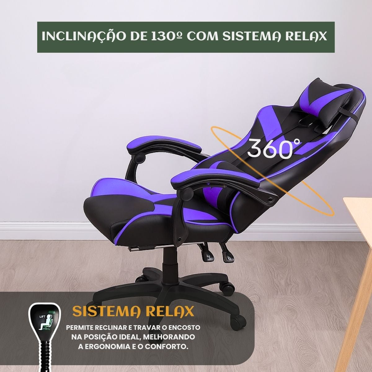 Cadeira De Escritório Gamer Nitro Ergonômica Estofado Couro Sintético Reclinável Altura Ajustável Apoio Para Pés LuvinCo