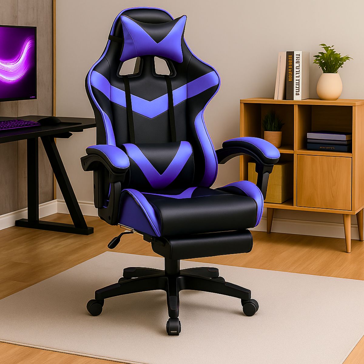Cadeira De Escritório Gamer Nitro Ergonômica Estofado Couro Sintético Reclinável Altura Ajustável Apoio Para Pés LuvinCo