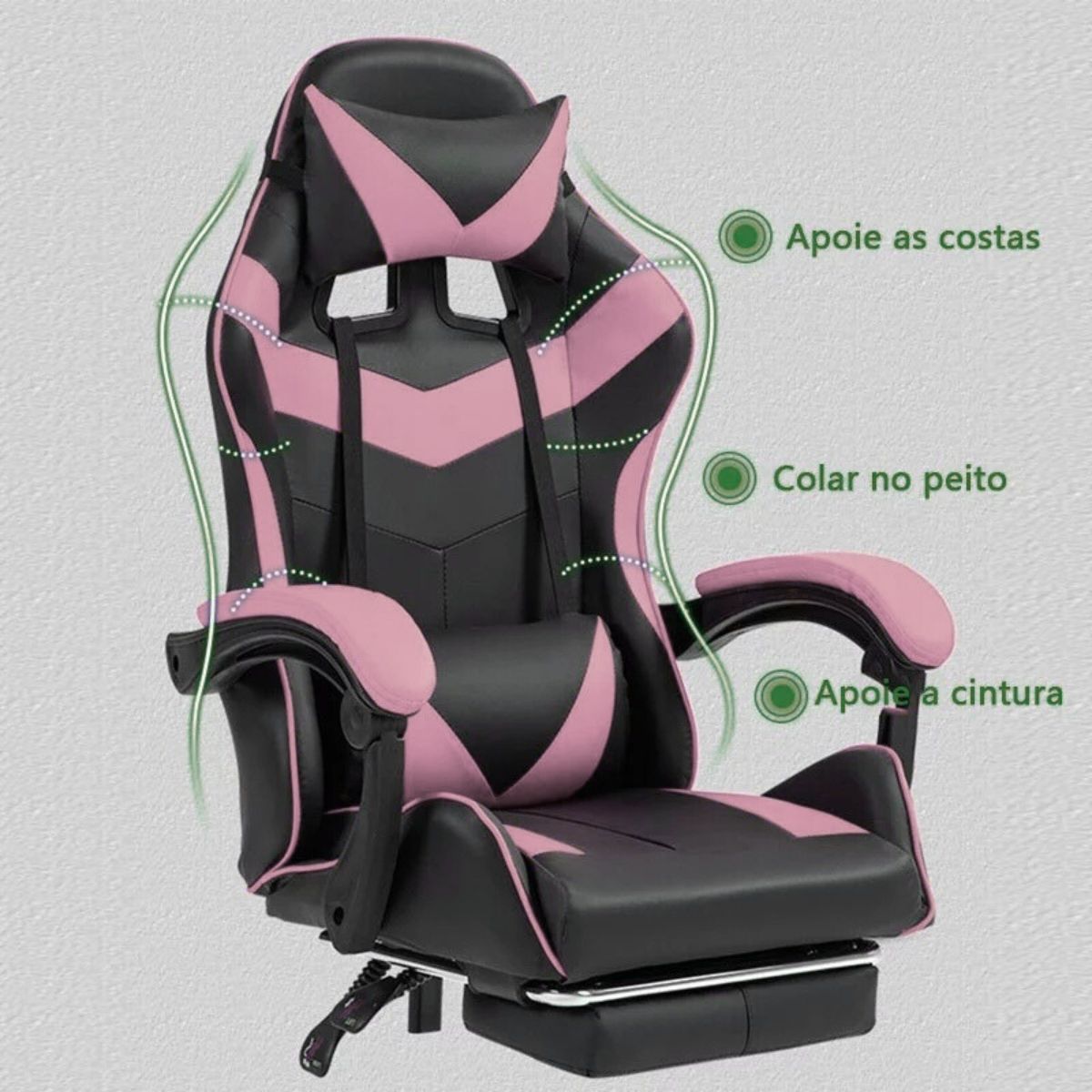 Cadeira De Escritório Gamer Nitro Ergonômica Estofado Couro Sintético Reclinável Altura Ajustável Apoio Para Pés LuvinCo