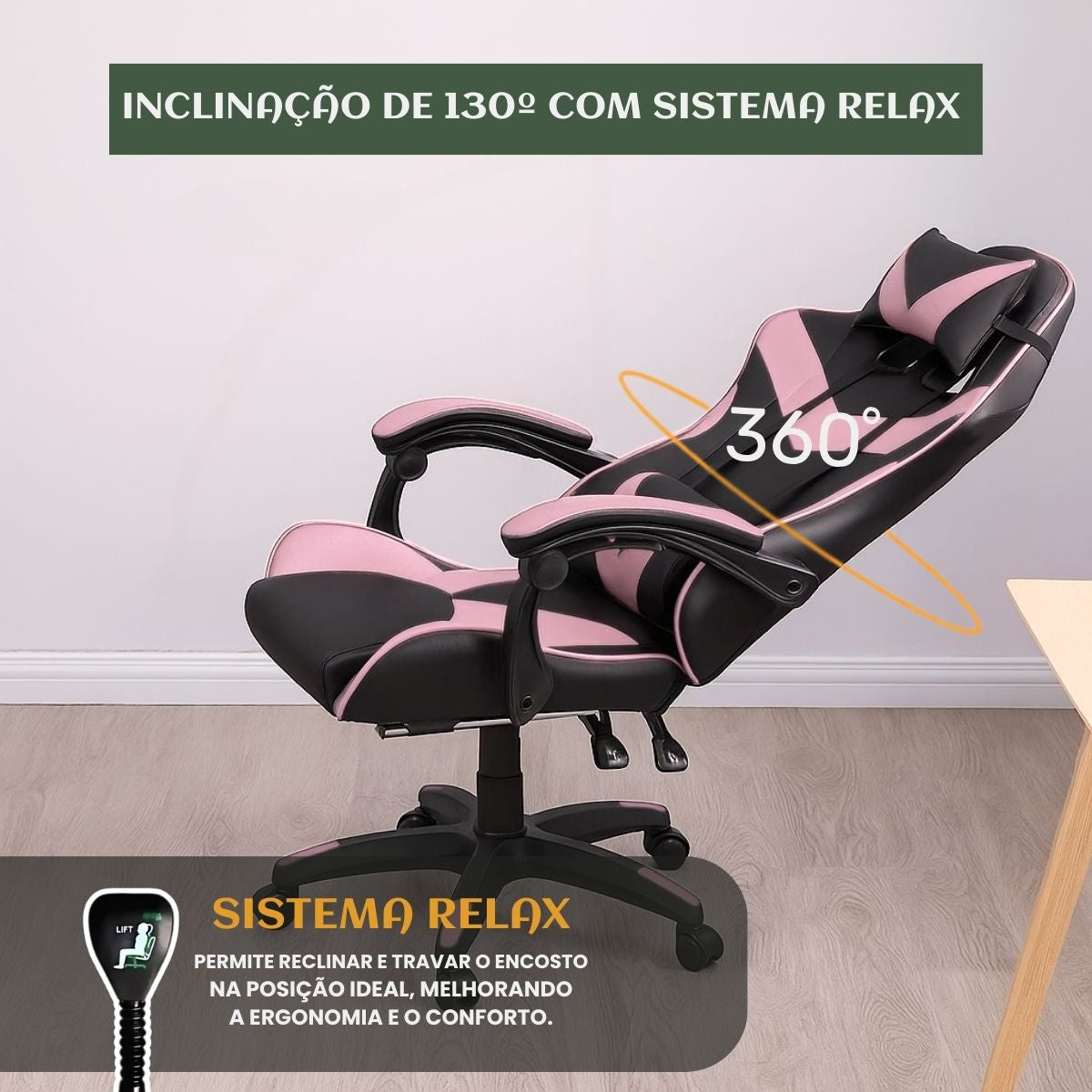 Cadeira De Escritório Gamer Nitro Ergonômica Estofado Couro Sintético Reclinável Altura Ajustável Apoio Para Pés LuvinCo