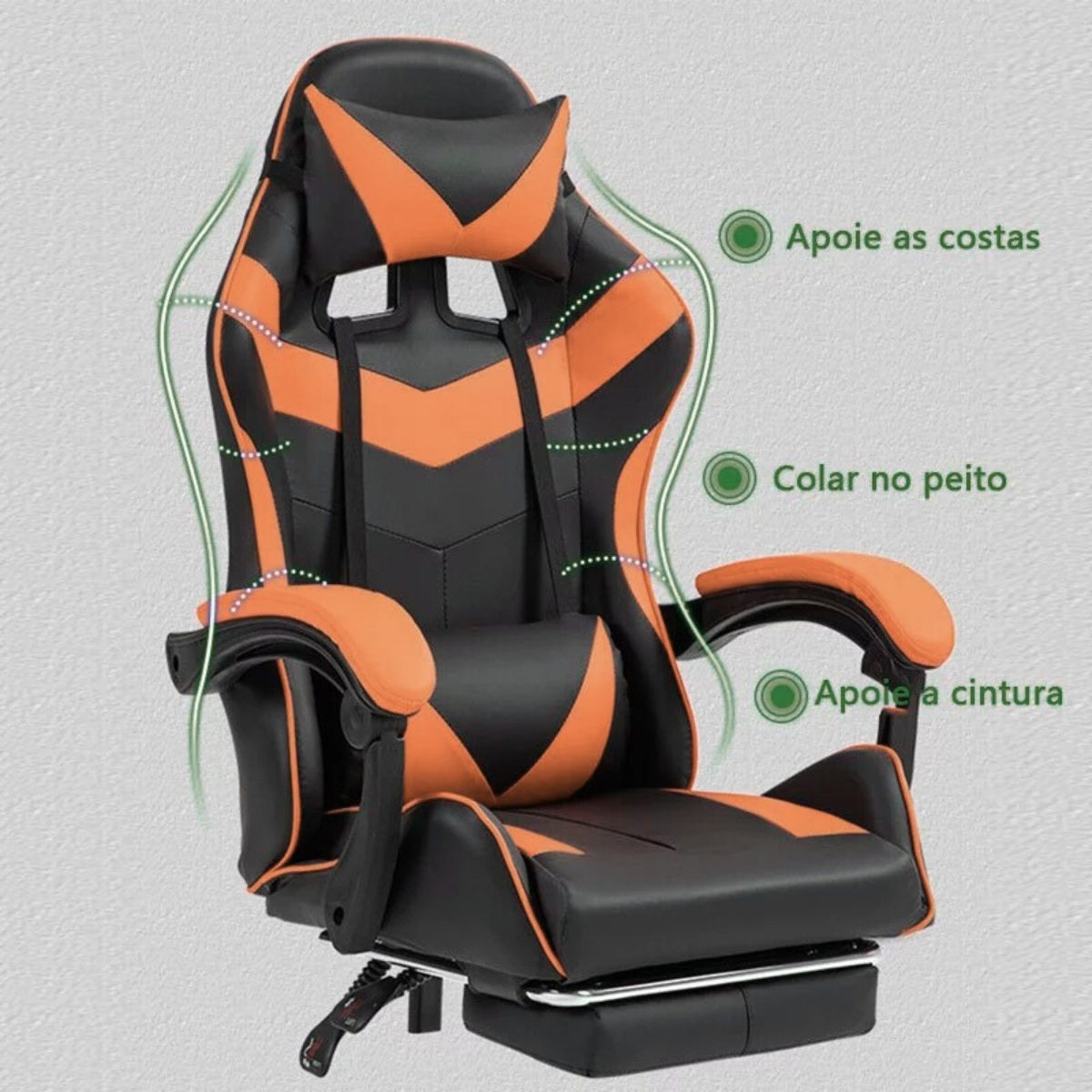 Cadeira De Escritório Gamer Nitro Ergonômica Estofado Couro Sintético Reclinável Altura Ajustável Apoio Para Pés LuvinCo