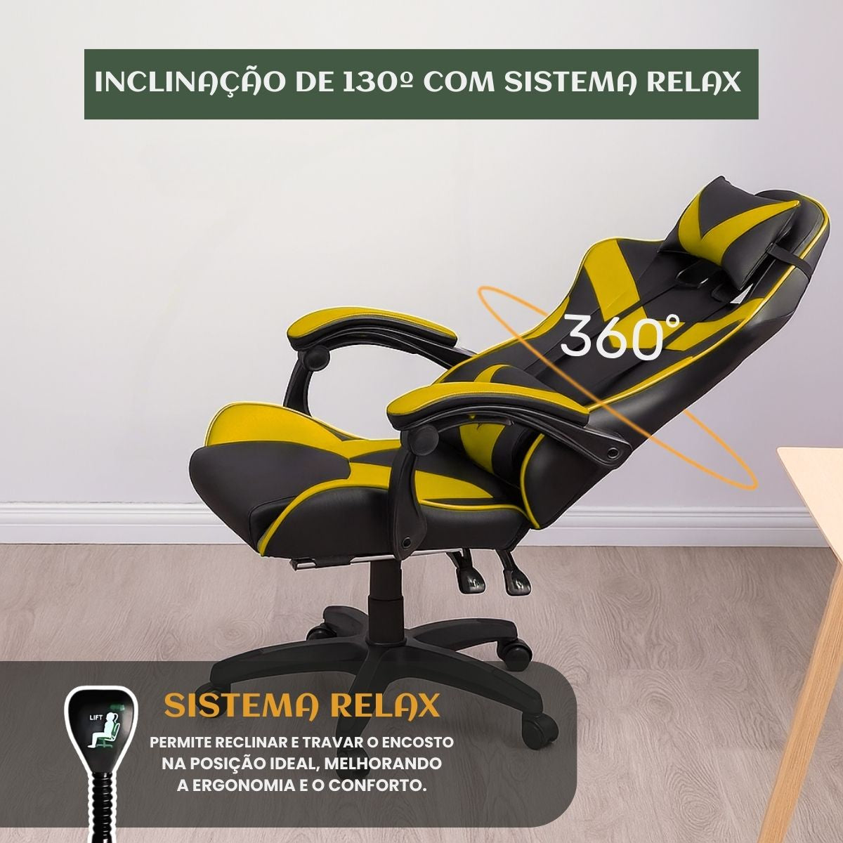 Cadeira De Escritório Gamer Nitro Ergonômica Estofado Couro Sintético Reclinável Altura Ajustável Apoio Para Pés LuvinCo