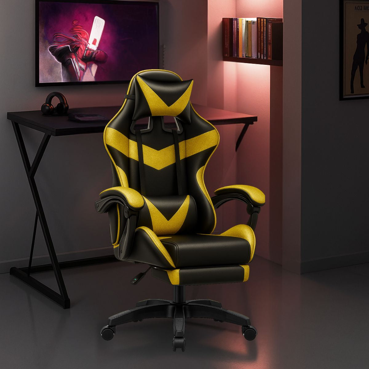 Cadeira De Escritório Gamer Nitro Ergonômica Estofado Couro Sintético Reclinável Altura Ajustável Apoio Para Pés LuvinCo
