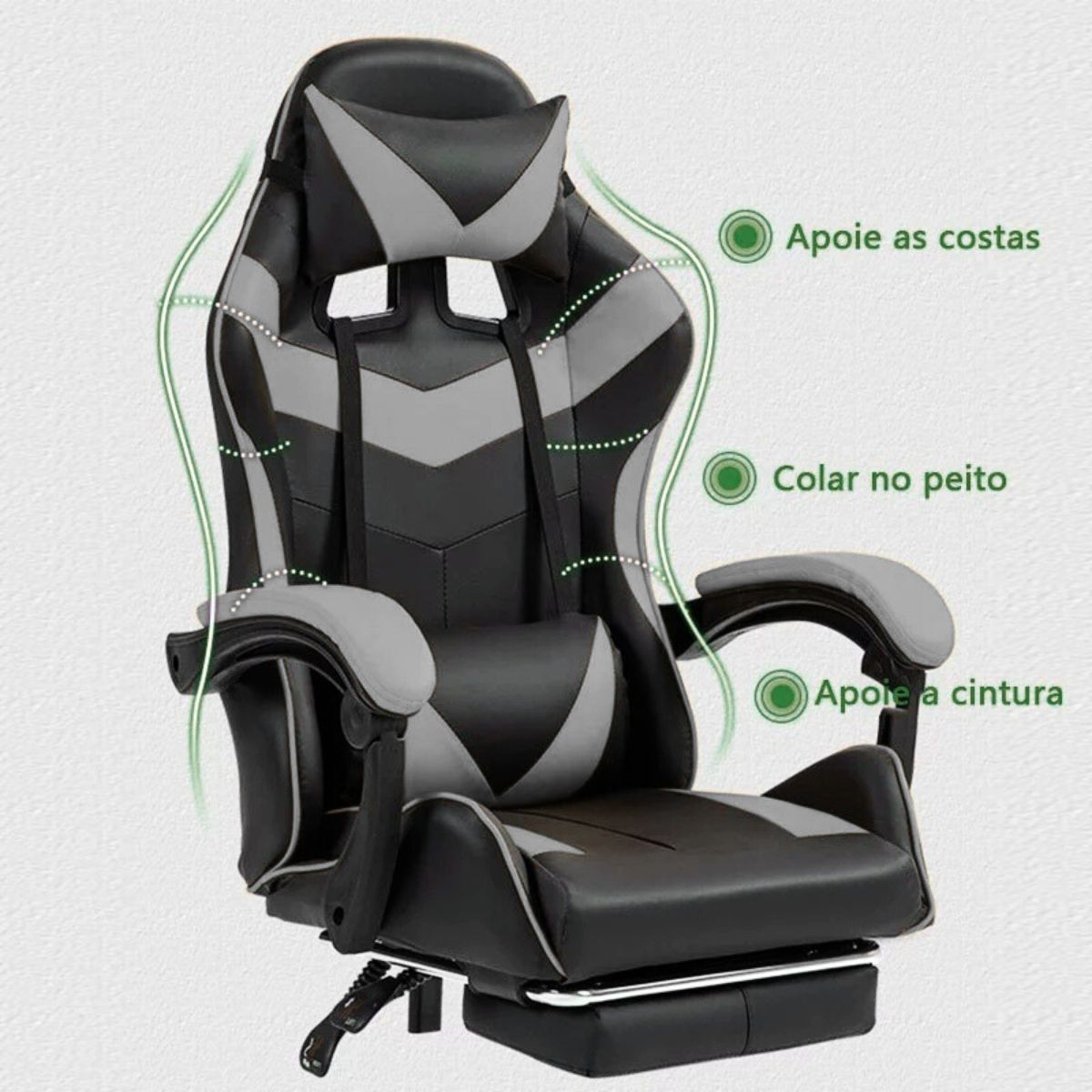 Cadeira De Escritório Gamer Nitro Ergonômica Estofado Couro Sintético Reclinável Altura Ajustável Apoio Para Pés LuvinCo