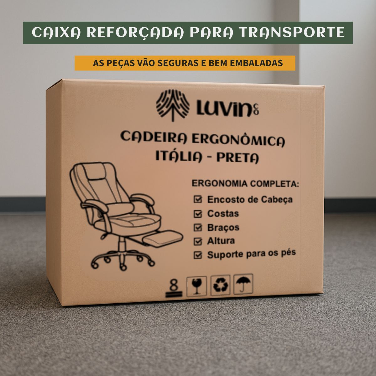 Cadeira De Escritório Itália Presidente Ergonômica Couro Sintético Encosto Ajustável Com Trava E Apoio Para Pés LuvinCo