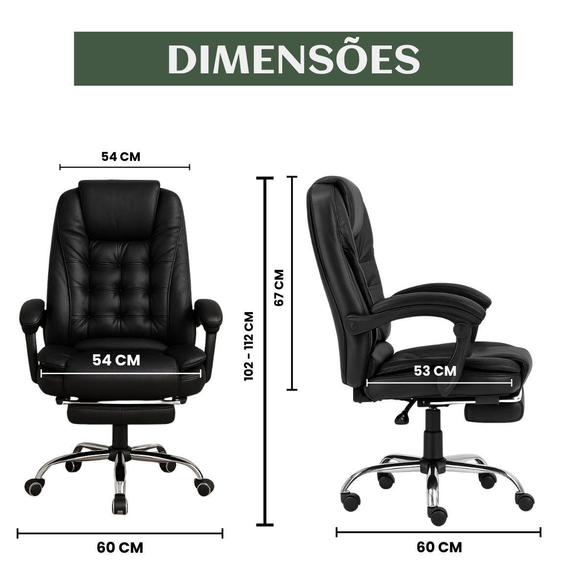Cadeira De Escritório Itália Presidente Ergonômica Couro Sintético Encosto Ajustável Com Trava E Apoio Para Pés LuvinCo