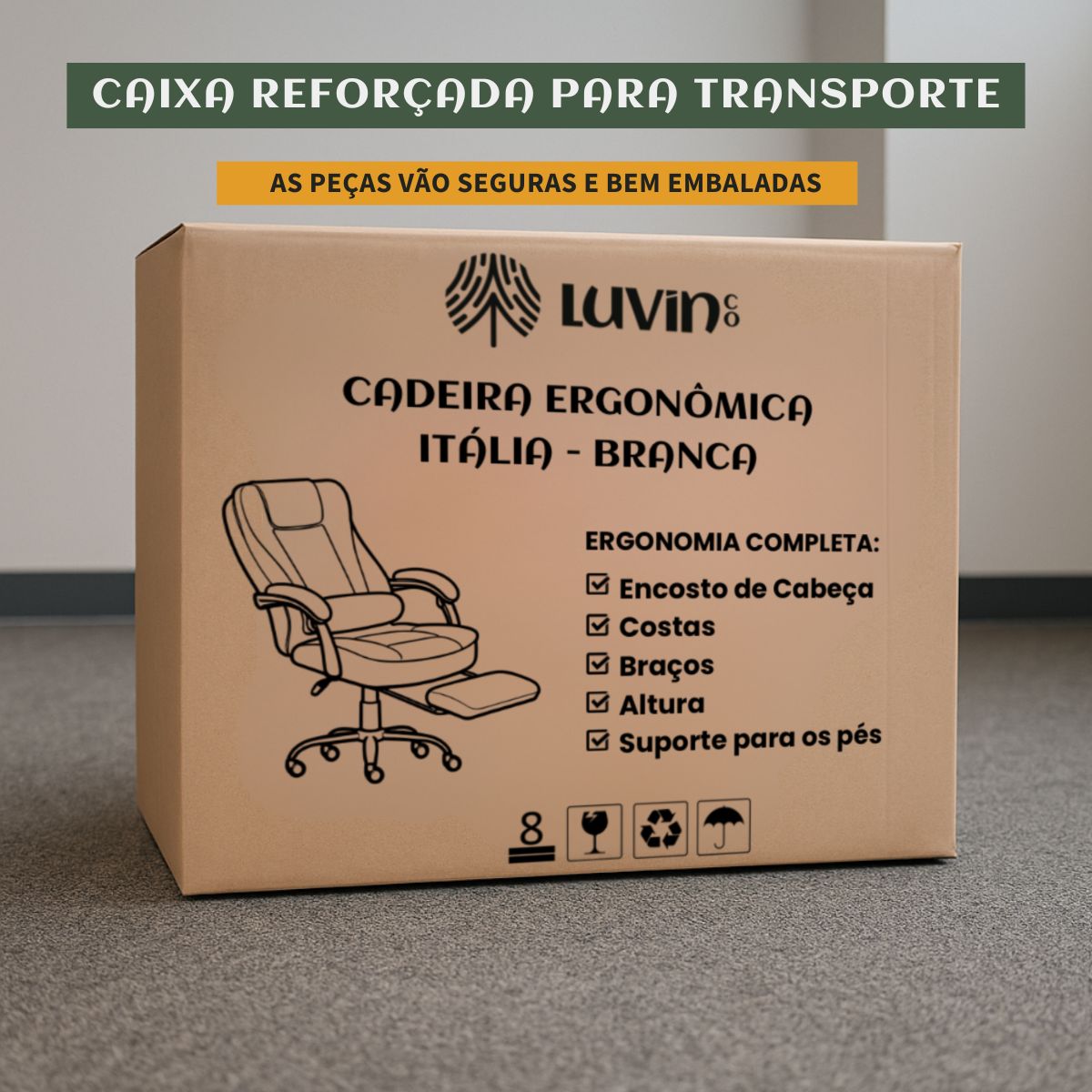Cadeira De Escritório Itália Presidente Ergonômica Couro Sintético Encosto Ajustável Com Trava E Apoio Para Pés LuvinCo