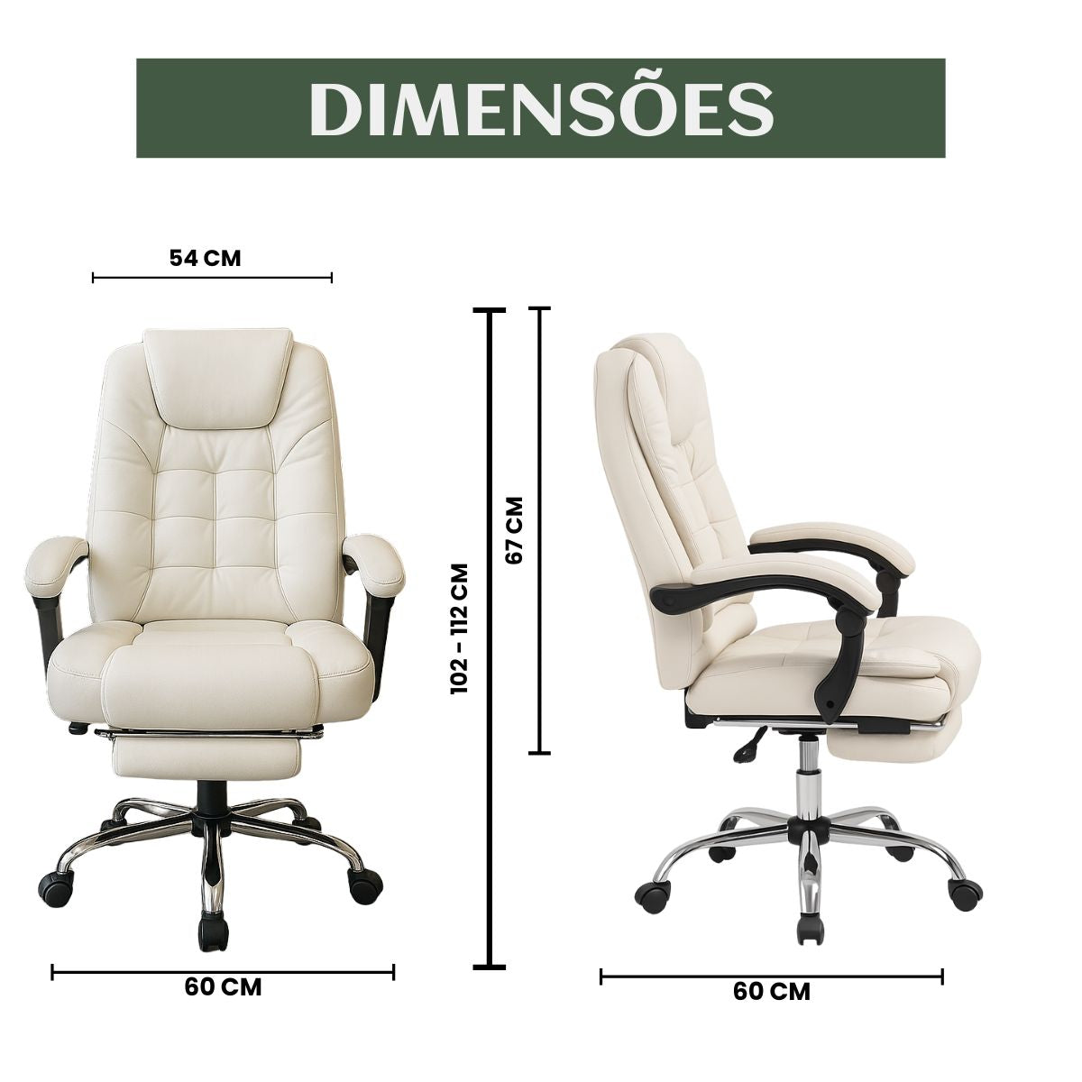 Cadeira De Escritório Itália Presidente Ergonômica Couro Sintético Encosto Ajustável Com Trava E Apoio Para Pés LuvinCo
