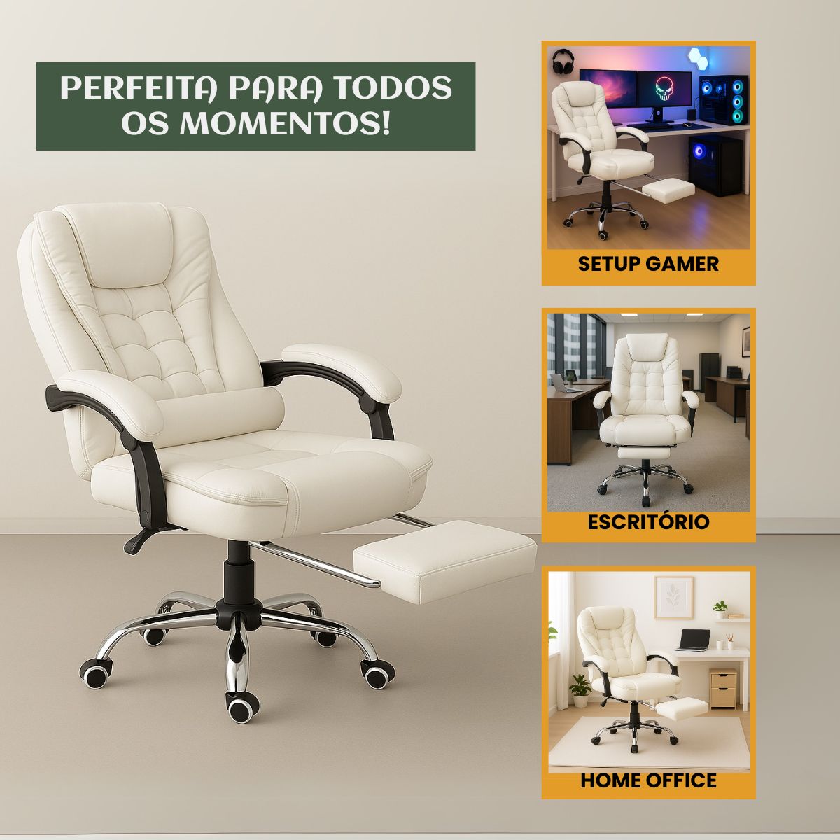 Cadeira De Escritório Itália Presidente Ergonômica Couro Sintético Encosto Ajustável Com Trava E Apoio Para Pés LuvinCo