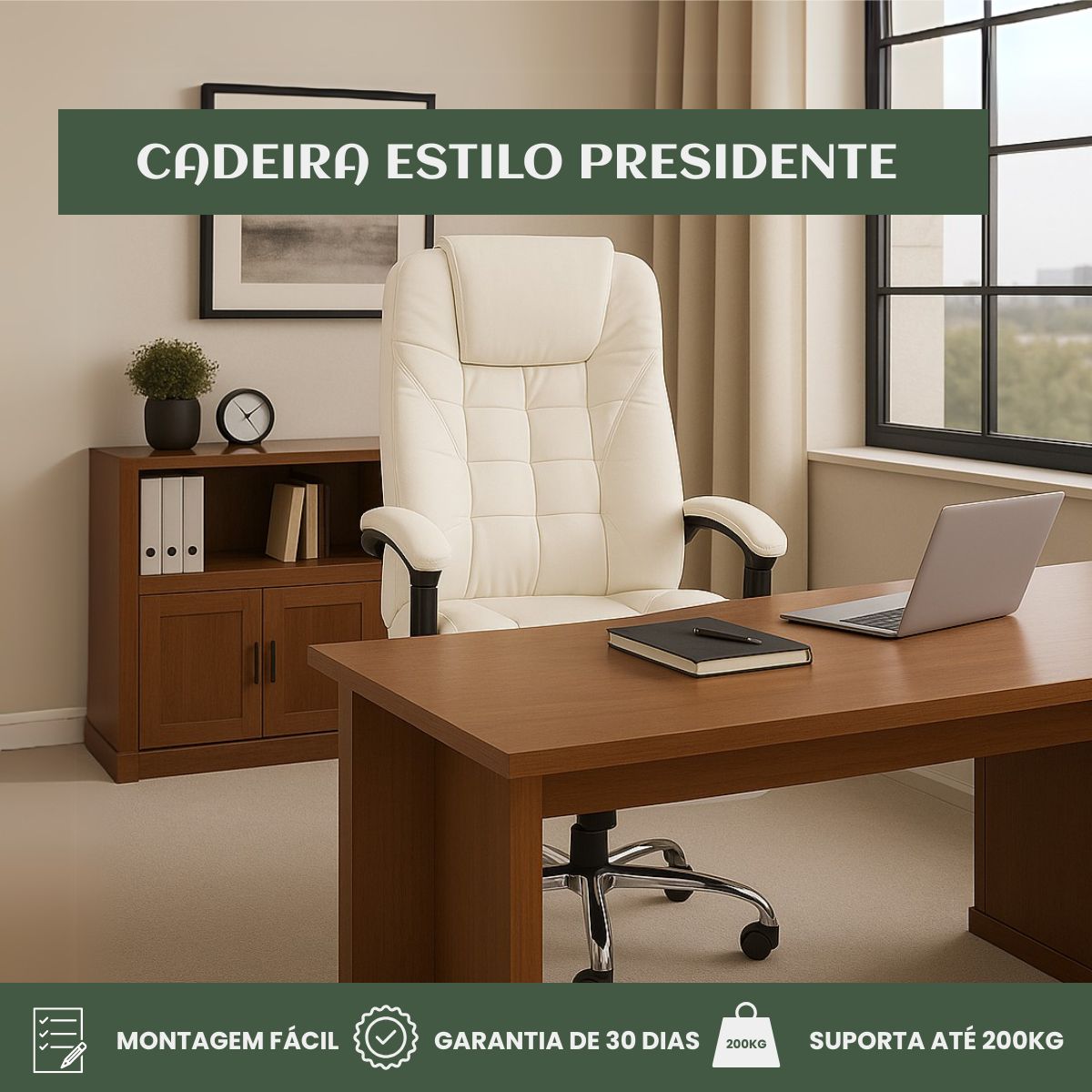 Cadeira De Escritório Itália Presidente Ergonômica Couro Sintético Encosto Ajustável Com Trava E Apoio Para Pés LuvinCo