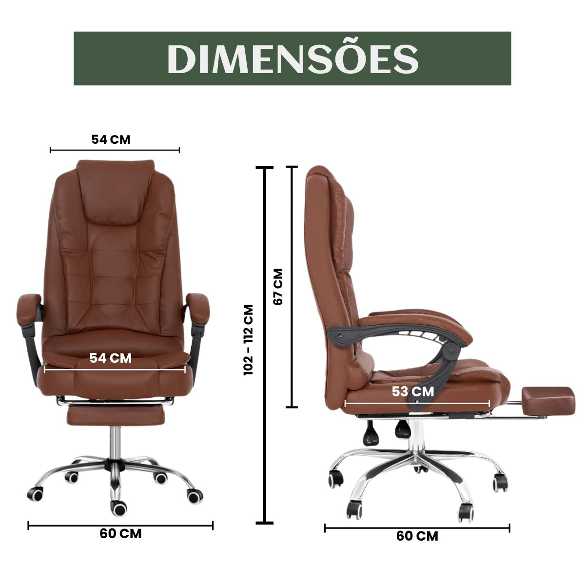 Cadeira De Escritório Itália Presidente Ergonômica Couro Sintético Encosto Ajustável Com Trava E Apoio Para Pés LuvinCo