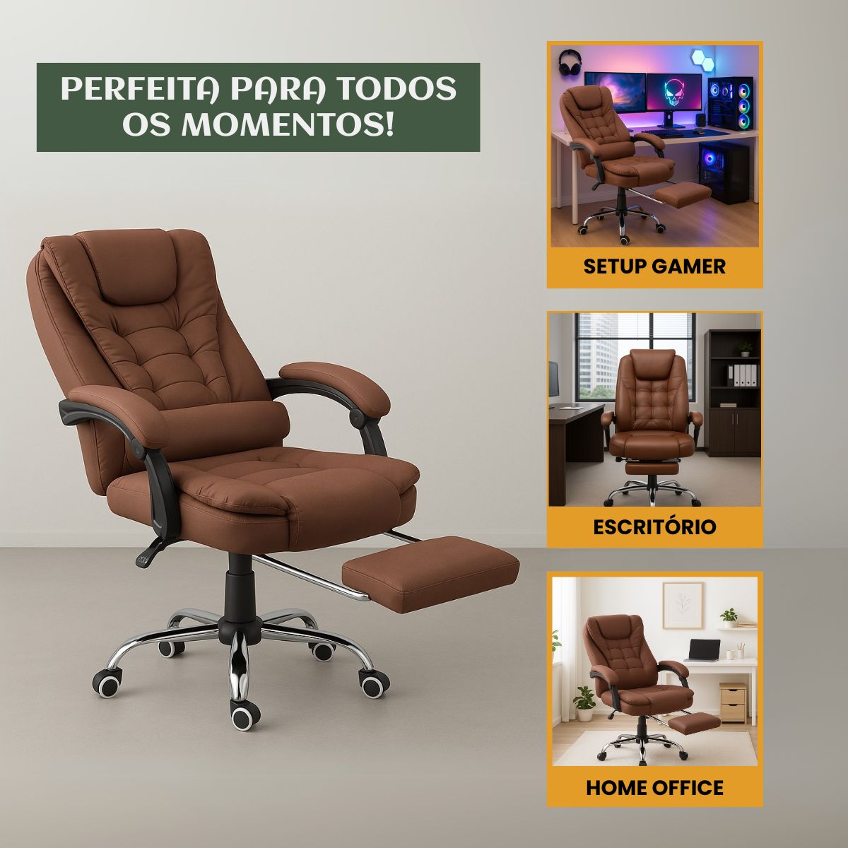Cadeira De Escritório Itália Presidente Ergonômica Couro Sintético Encosto Ajustável Com Trava E Apoio Para Pés LuvinCo