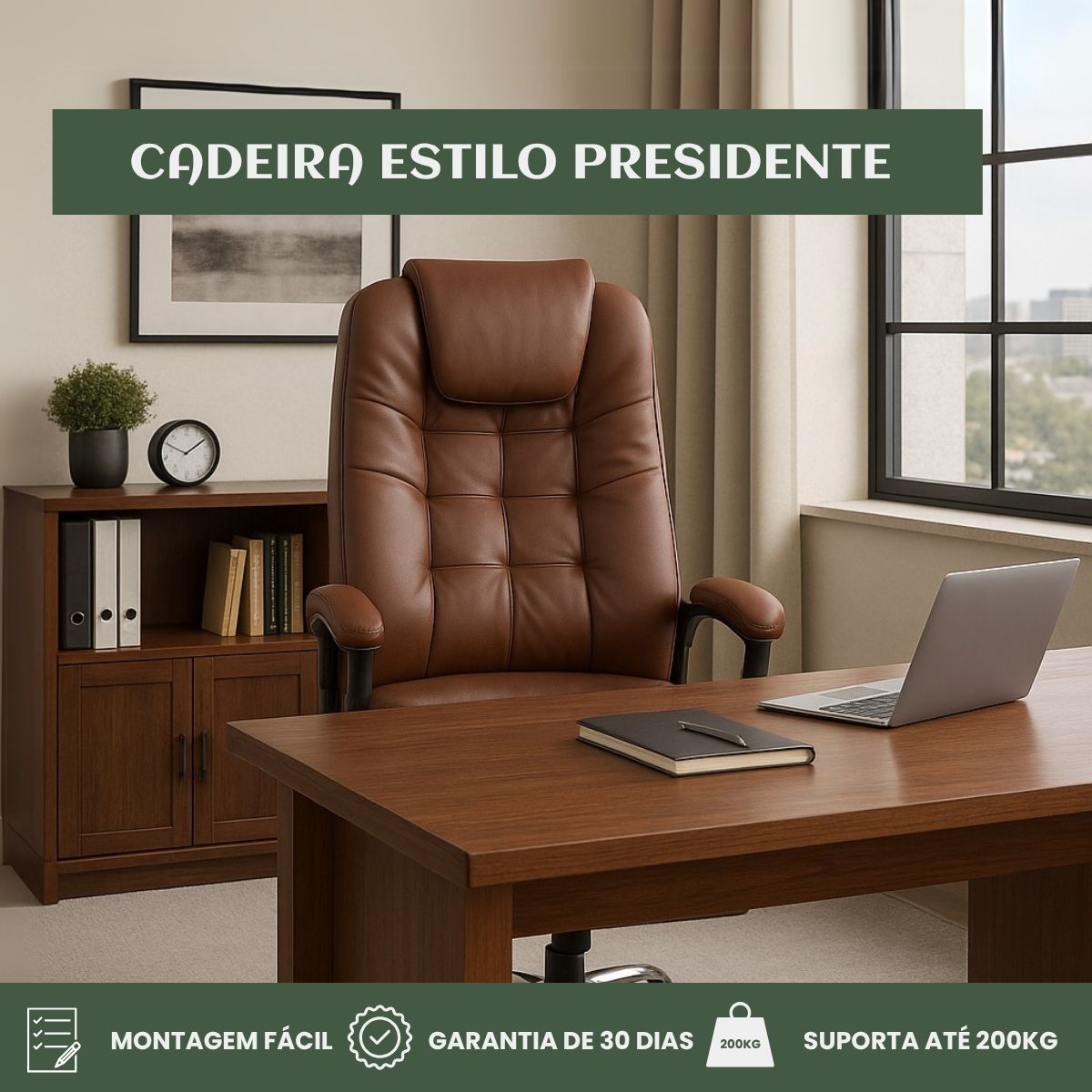 Cadeira De Escritório Itália Presidente Ergonômica Couro Sintético Encosto Ajustável Com Trava E Apoio Para Pés LuvinCo